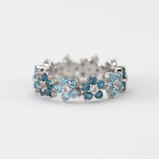 Vintage Blue Daisy Silver Ring-Ariette Jewelry