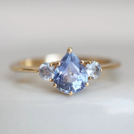 Vintage Blue Crystal Drop Gold Ring-Ariette Jewelry