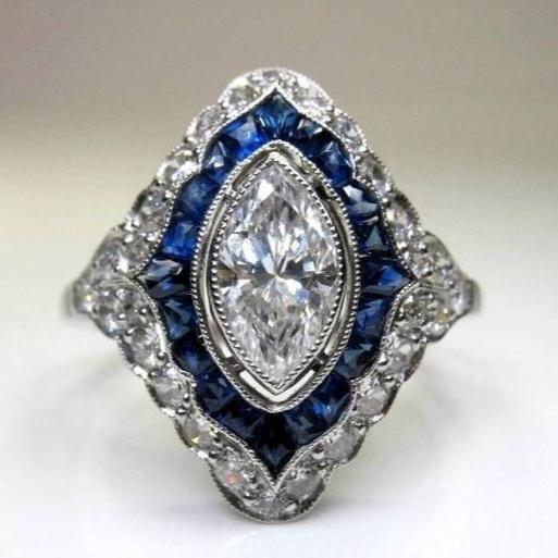 Vintage Blue Bright Zirconia Ring-Ariette Jewelry