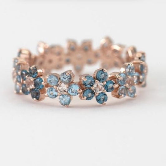 Vintage Blue Daisy Rose Ring-Ariette Jewelry