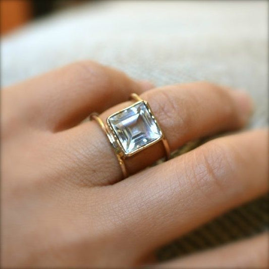 Vintage Cubic Glass Gold Fine Ring-Ariette Jewelry