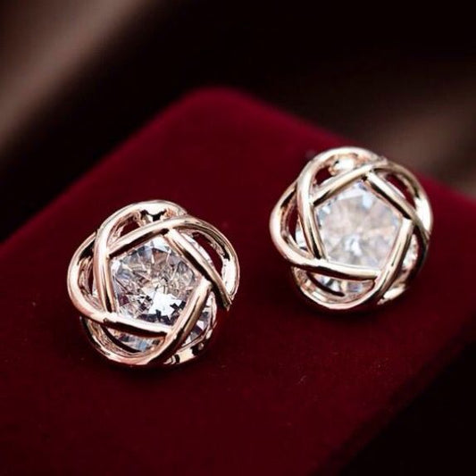 Vintage Crystal Sphere Rose Earrings-Ariette Jewelry