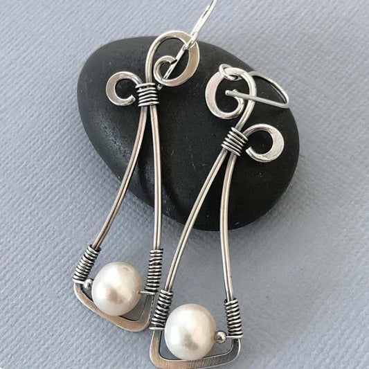 Vintage Dangling Pearl Earrings-Ariette Jewelry