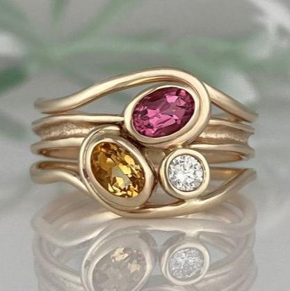 Vintage Layered Warm Glass Gold Ring-Ariette Jewelry