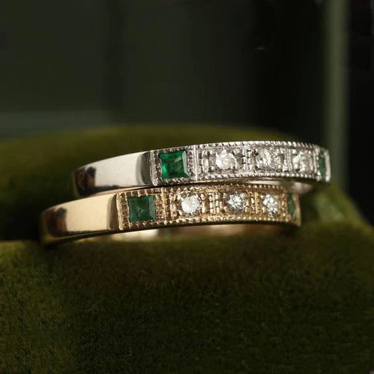 Vintage Inlaid Green Zirconia Ring-Ariette Jewelry