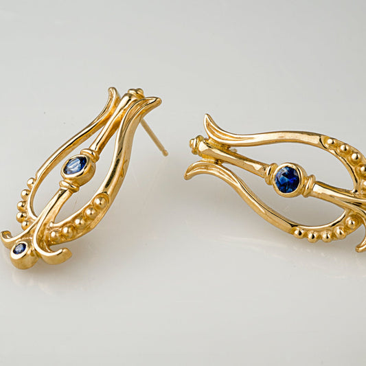 Vintage Blue Nautilus Gold Earrings-Ariette Jewelry