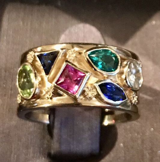 Vintage Colorful Gold Crystals Ring-Ariette Jewelry