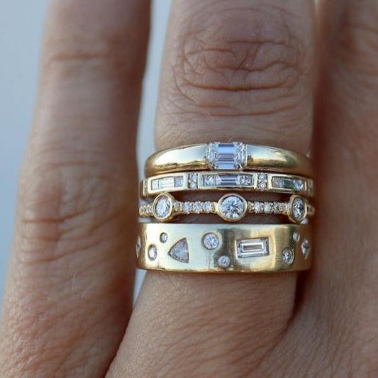 Vintage Gold Inlaid Glass Ring Set-Ariette Jewelry