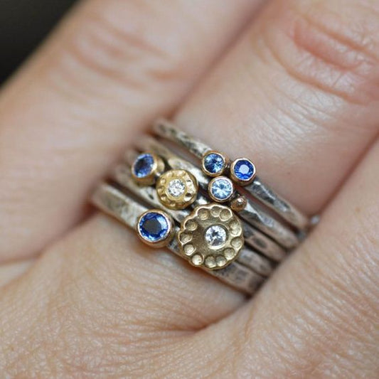 Vintage Layer Silver Blue Ring Set-Ariette Jewelry