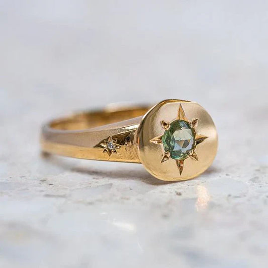 Vintage Green Starlight Golden Ring-Ariette Jewelry