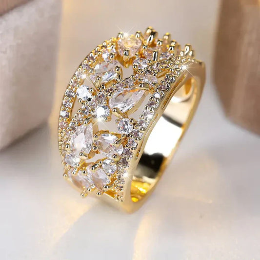 Vintage Crystals Gold Ring-Ariette Jewelry