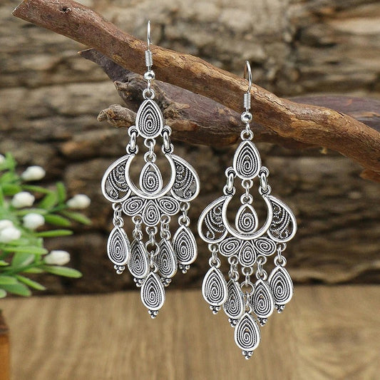Antique Silver Drop Dangle Earrings-Ariette Jewelry