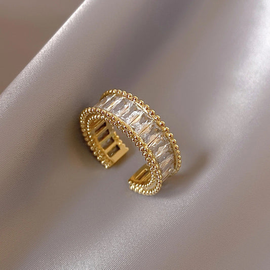 Vintage Gold Crystal Band Open Ring-Ariette Jewelry