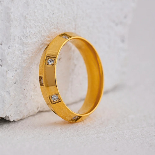Classic Gold Crystal Band Ring-Ariette Jewelry