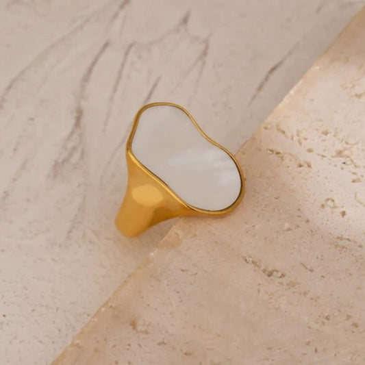 Vintage White Shell Gold Ring-Ariette Jewelry