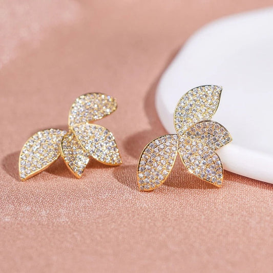 Gold Vintage Leaf Stud Earrings-Ariette Jewelry