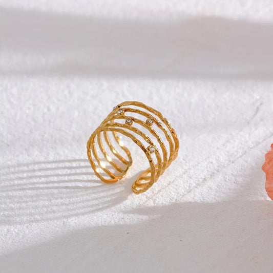 Gold Sparkle Wide Cuff Ring-Ariette Jewelry