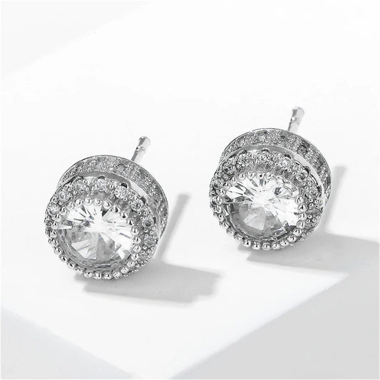 Vintage Silver Crystal Stud Earrings-Ariette Jewelry