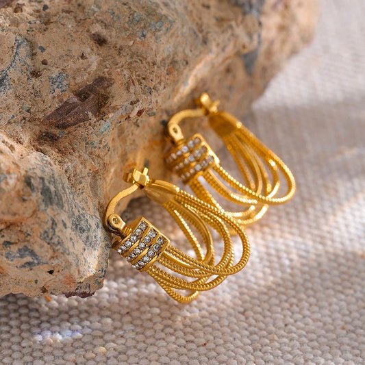 Vintage Gold Tassel Hoop Earrings-Ariette Jewelry