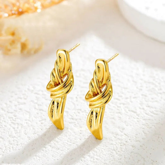 Gold Ribbon Knotted Drop Earrings-Ariette Jewelry