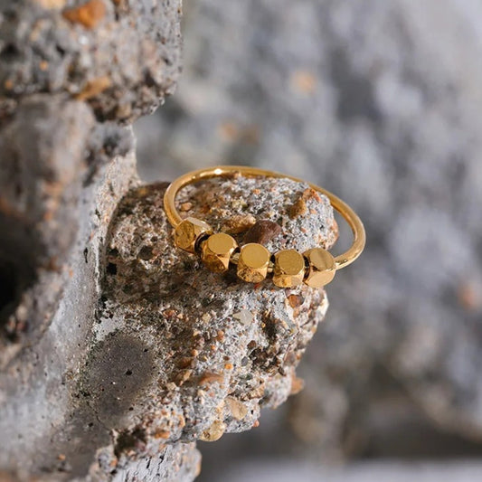 Vintage Gold Beaded Cube Ring-Ariette Jewelry