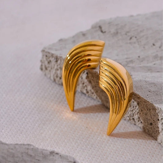 Vintage Gold Stripe Stud Earrings-Ariette Jewelry