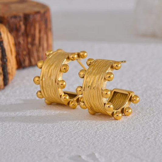 Vintage Gold C-Shaped Hoop Earrings-Ariette Jewelry