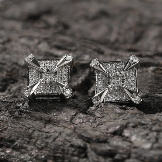 Silver Dragon Claw Square Earrings-Ariette Jewelry