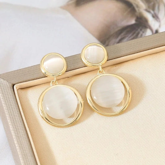 Gold Circle Frame Dangle Earrings-Ariette Jewelry