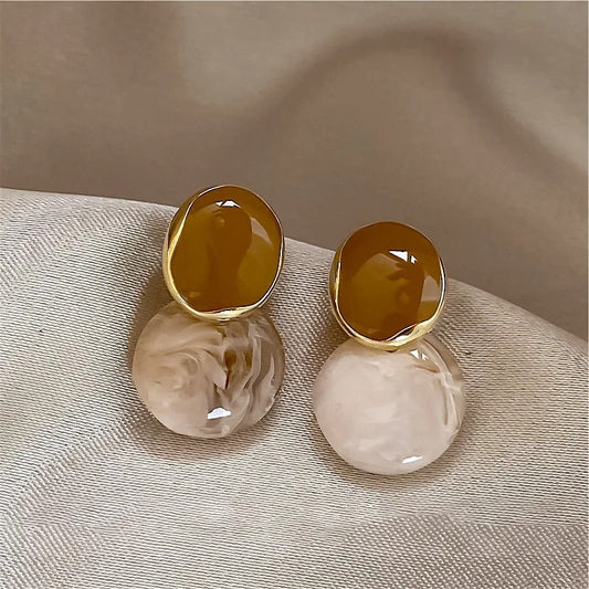 Vintage Earth Tone Gold Earrings-Ariette Jewelry
