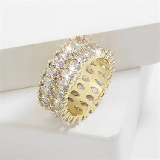 Vintage Gold Wide Crystal Ring-Ariette Jewelry