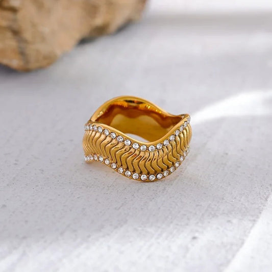 Shiny Gold Twisted Statement Ring-Ariette Jewelry
