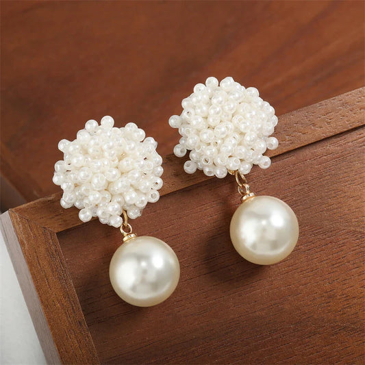Gold Pearl Beaded Dangle Earrings-Ariette Jewelry
