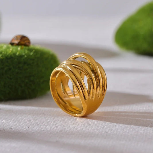 Vintage Gold Layered Band Ring-Ariette Jewelry