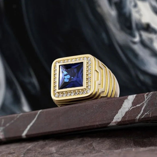 Vintage Square Sapphire Gold Ring-Ariette Jewelry