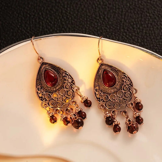 Vintage Red Teardrop Dangle Earrings-Ariette Jewelry