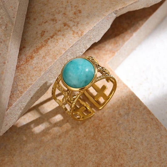 Vintage Ocean Blue Gem Open Ring-Ariette Jewelry