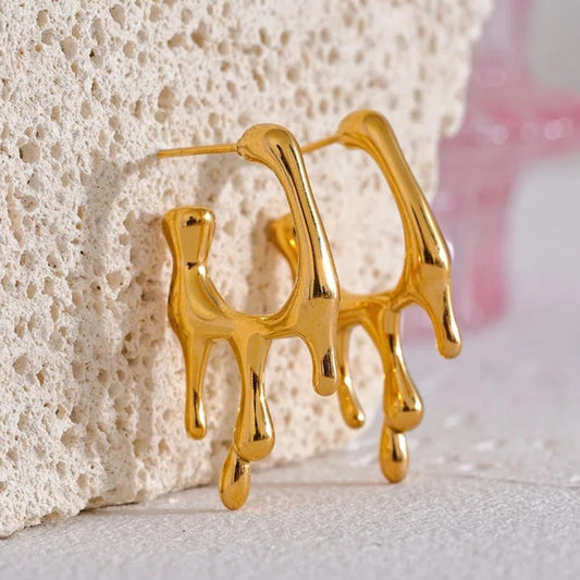 Vintage Gold Drip Hoop Earrings-Ariette Jewelry
