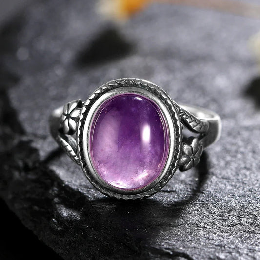 Vintage Oval Amethyst Stone Ring-Ariette Jewelry