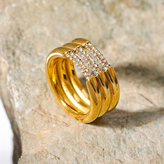 Vintage Triple Row Gold Ring-Ariette Jewelry