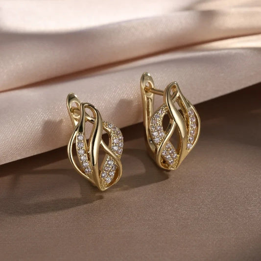 Vintage Gold Twist Crystal Earrings-Ariette Jewelry