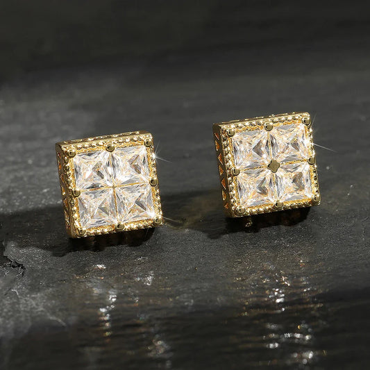 Vintage Gold Cube Stud Earrings-Ariette Jewelry