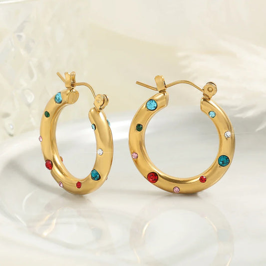 Vintage Gold Colorful Hoop Earrings-Ariette Jewelry