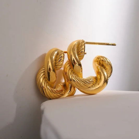 Vintage Gold Twist Hoop Earrings-Ariette Jewelry