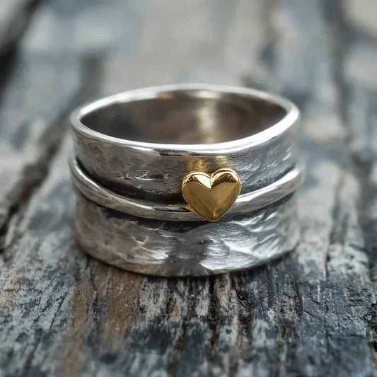 Vintage Golden Heart Silvered Ring-Ariette Jewelry