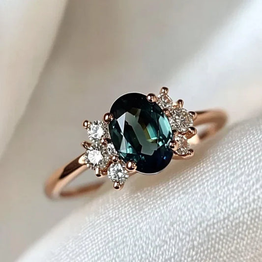 Vintage Blue Oval Zirconia Gold Ring-Ariette Jewelry