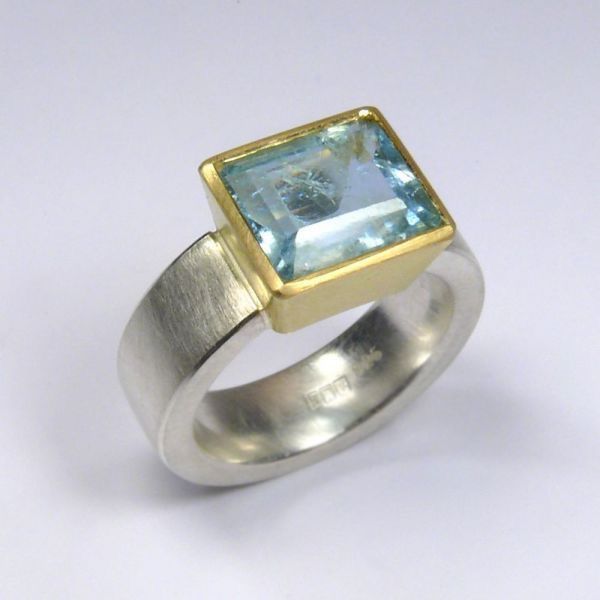 Vintage Blue Square Gold & Silver Ring-Ariette Jewelry