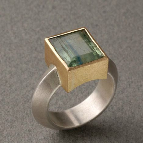 Vintage Green Square Gold & Silver Ring-Ariette Jewelry