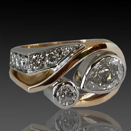 Vintage Irregular Zirconia Gold & Silver Ring-Ariette Jewelry