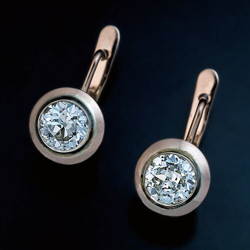 Vintage Solitaire Diamond Earrings in Rose Gold-Ariette Jewelry